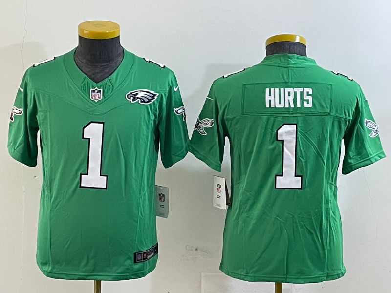 Youth 2025 Philadelphia Eagles 1 Hurts green Nike NFL jersey style 3